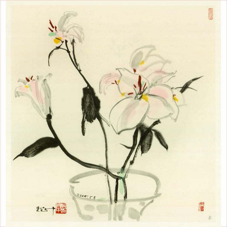 吴冠中原作版画装饰画丁香图宣纸国画丁香花卧室挂画餐厅方幅字画