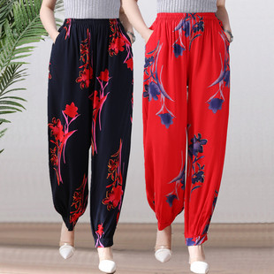 棉绸长裤 中老年女裤 妈妈装 人造棉高腰宽松灯笼裤 夏 民族风广场舞裤