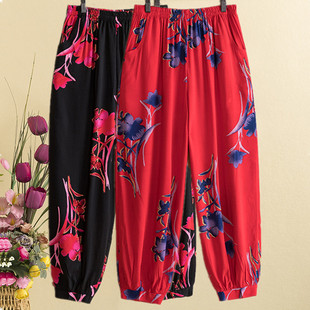 休闲裤 中老年女裤 高腰宽松阔腿灯笼裤 民族风广场舞棉绸裤 春夏新款
