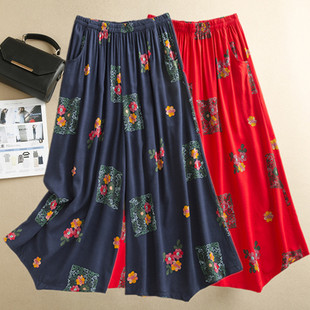 广场舞花裤 2025春夏中老年女裤 宽松大码 民族风裙裤 清凉棉绸阔腿裤