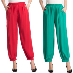 广场舞蹈裤 2025夏中老年妈妈裤 大码 阔腿萝卜裤 女 棉绸民族风灯笼裤