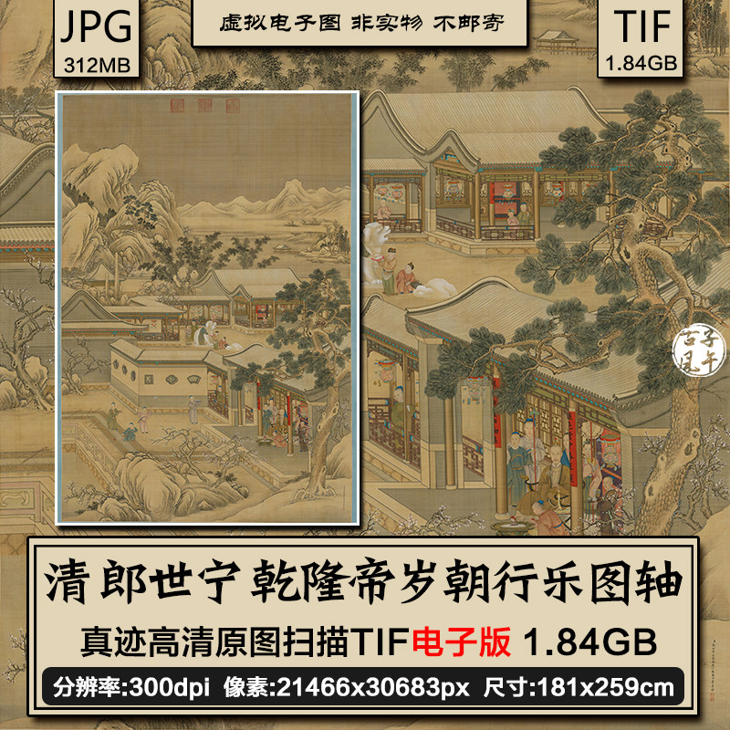 郎世宁乾隆帝岁朝行乐图清代古字画皇帝宫廷绘画高清电子装饰素材
