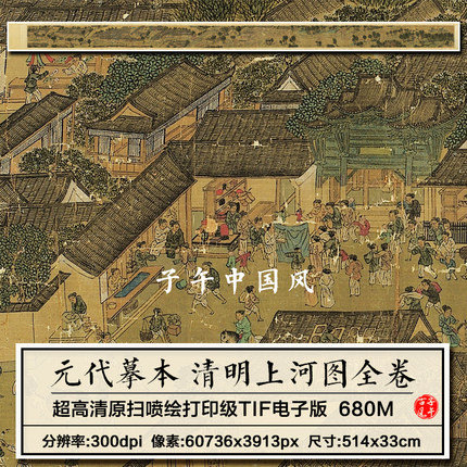 元代摹本清明上河图古代繁华市井人物场景参考高清电子版图片素材