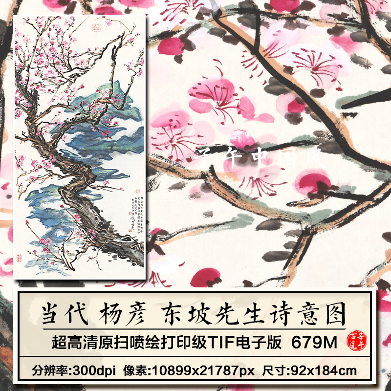 杨彦东坡先生诗意图立轴水墨写意梅花装饰画打印高清电子图片素材