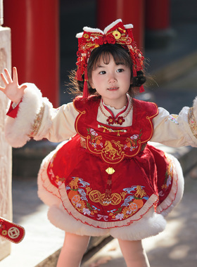 新款原创骏主吉祥女童连衣裙拜年服国风洛丽塔公主裙周岁春节年服