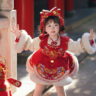 新款原创骏主吉祥女童连衣裙拜年服国风洛丽塔公主裙周岁春节年服