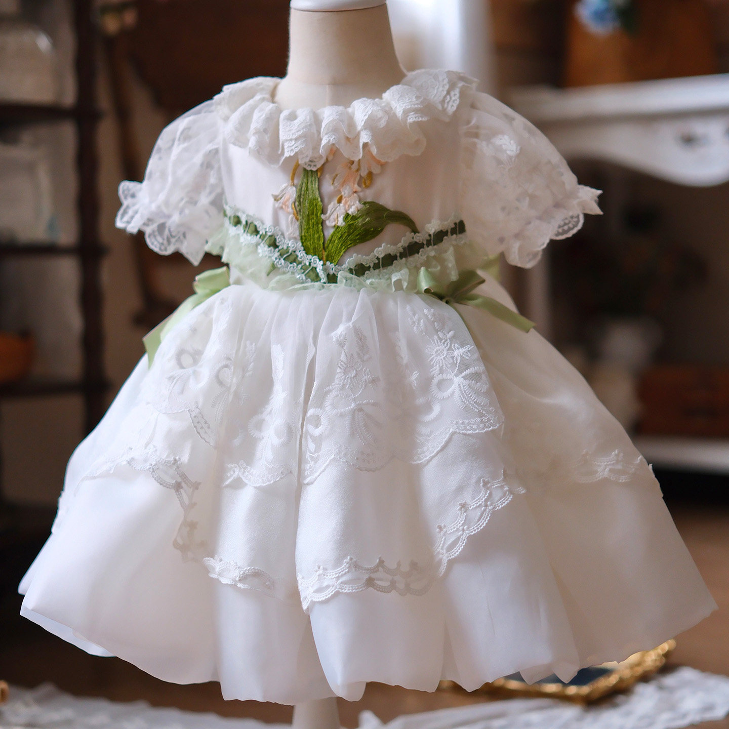 粗腿原创铃兰女童连衣裙夏季款蓬蓬裙休闲日常网纱裙洋气周岁生日