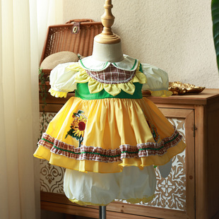 粗腿原创向日葵常服女童套装连衣裙2025夏季新款田园休闲儿童洋气