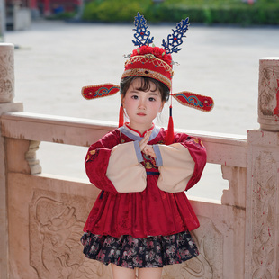 小粗腿原创状元服女童套装2025秋冬新款中式周岁生日毕业表演礼服