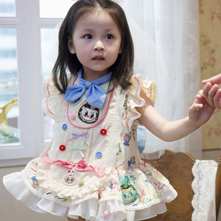 粗腿原创拉宝常服女童套装裙衫夏季新款短袖连衣裙刺绣休闲日常