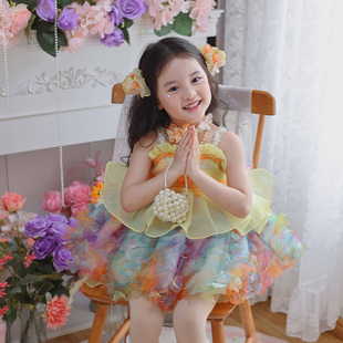女童连衣裙洛丽塔前程似锦蓬蓬裙夏季女孩夏装彩色多巴胺公主裙