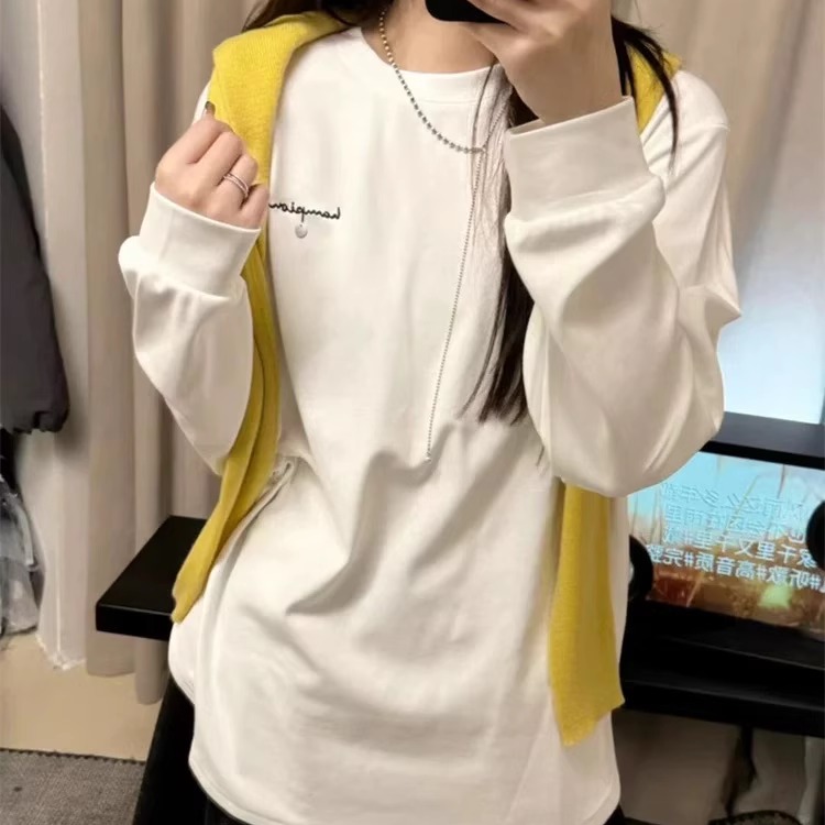 刺绣字母长袖T恤女加绒上衣