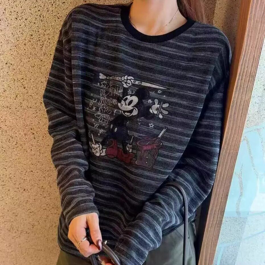 秋季韩版长袖米奇印花女T恤