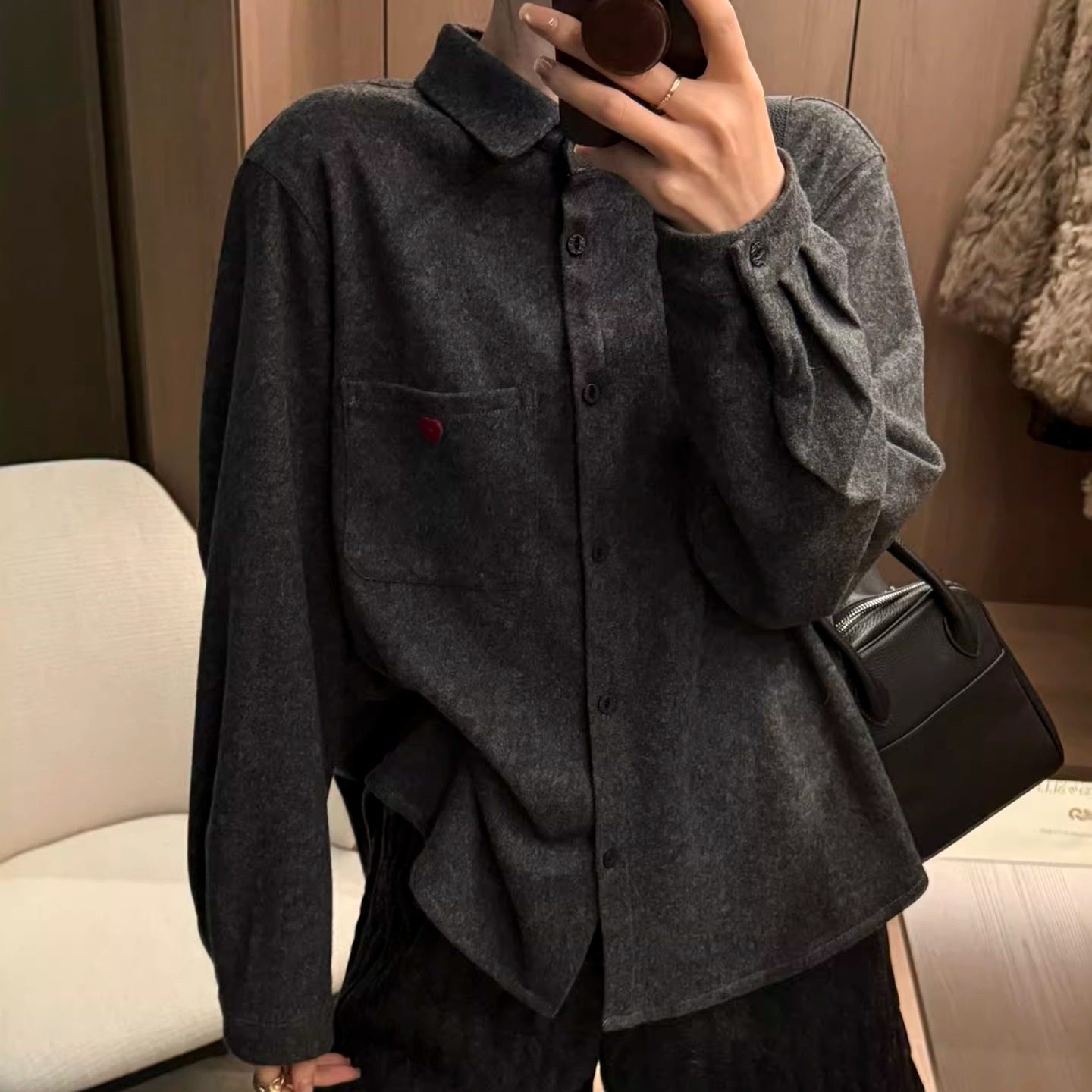 POLO领加厚磨毛衬衫女冬季洋气