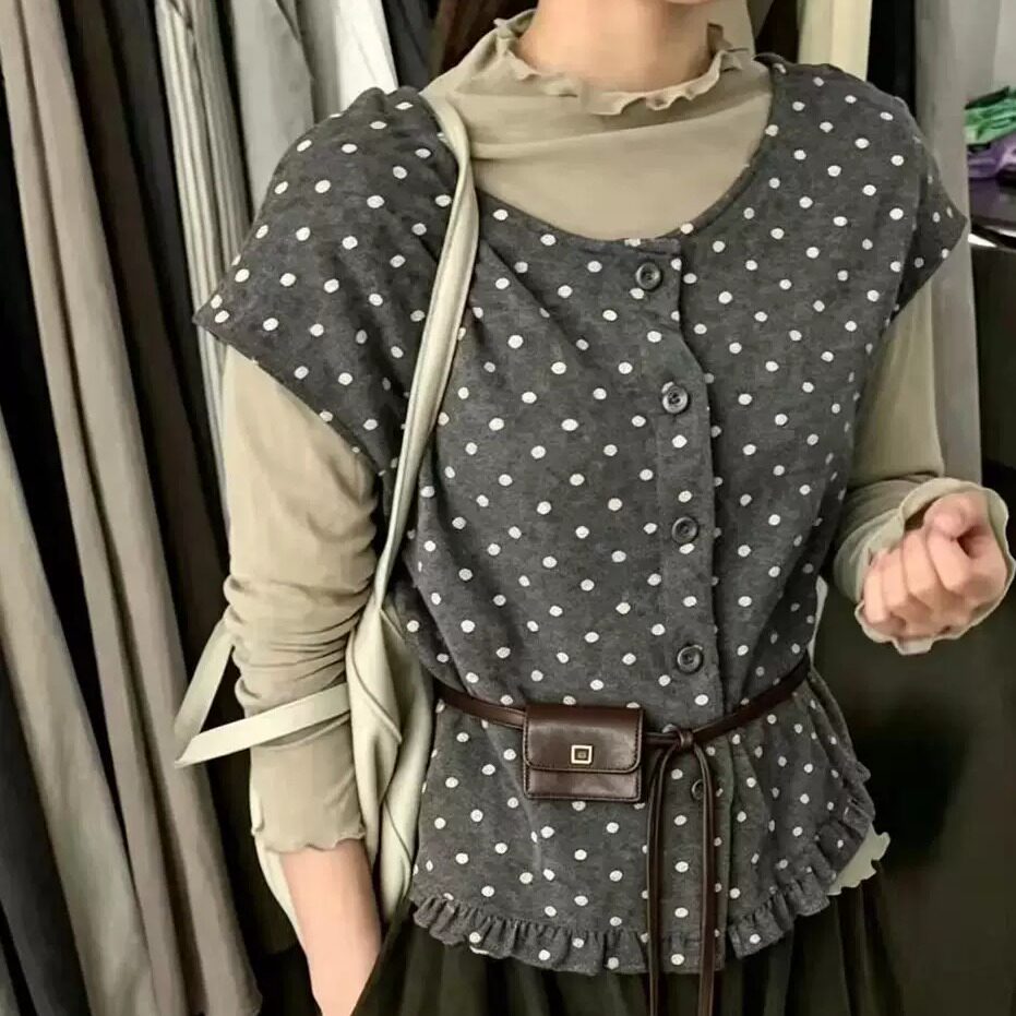 秋季韩版波点马甲叠穿两件套女