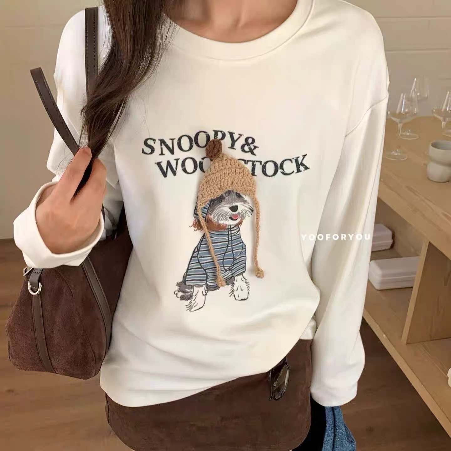 通勤风印花2025秋冬德绒T恤女