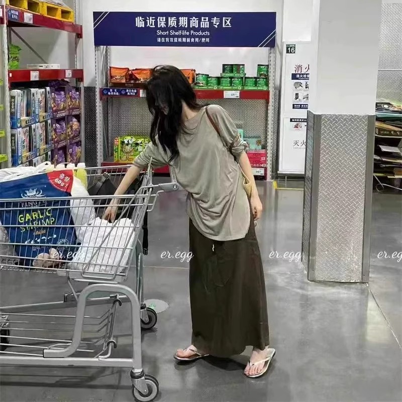 慵懒风宽松纯色百搭长袖防晒T恤女2025夏季新款洋气圆领薄款上衣