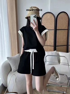 欧货时尚休闲短裤套装女小个子洋气运动两件套2023夏季新款欧洲站