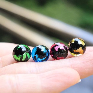 精品碎金箔珠琉璃圆珠散珠黑色DIY饰品手链项链耳环香灰手串配件