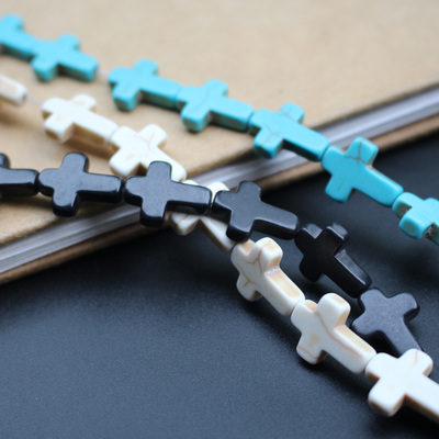 15mm*12mmdiy饰品配件手工材料彩色松石小十字架串珠黑白蓝色