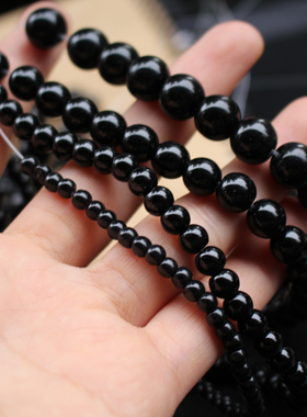黑色玻璃珠圆珠diy饰品手链项链耳环发簪手编材料串珠散珠小珠子