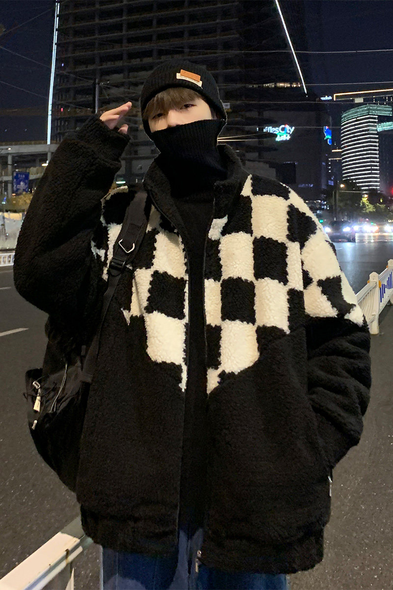 冬季羊羔毛外套情侣保暖棉服潮牌加厚棉衣A328P118控158,男装棉衣,电商A309