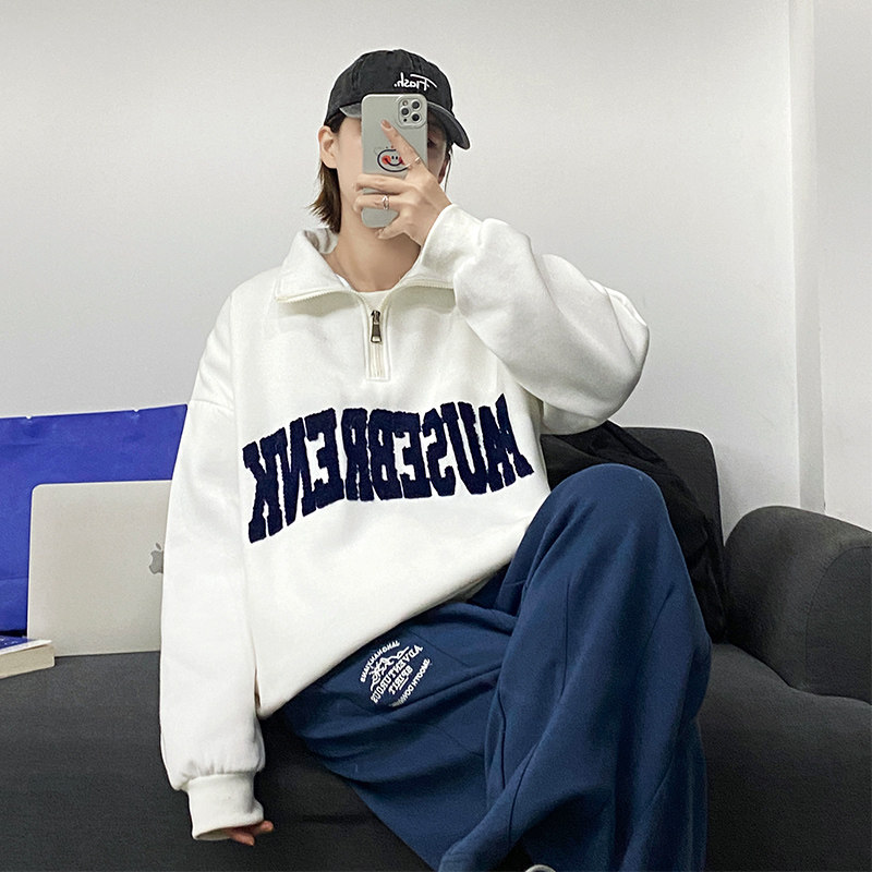 春季新款毛巾刺绣卫衣男士半拉链立领外套A335P55 控78图片
