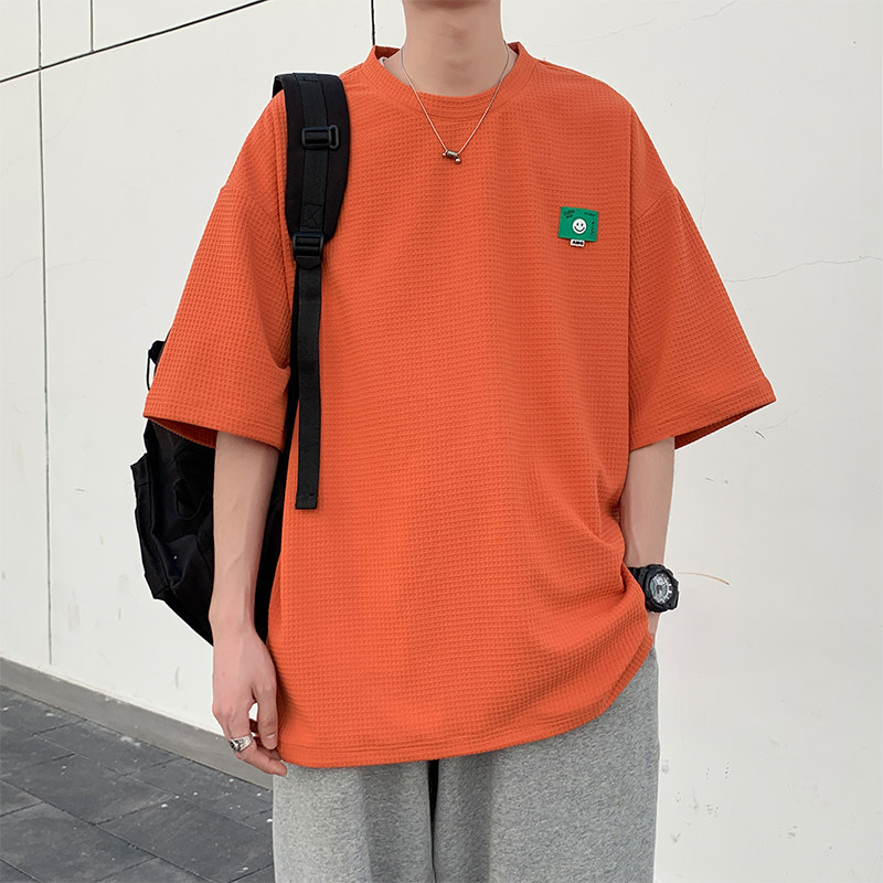 ~夏季潮牌开叉短袖t恤男宽松五分中袖021P35,男装T恤,电商A309