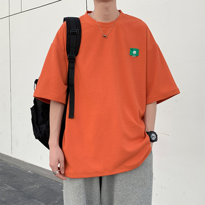 ~夏季潮牌开叉短袖t恤男宽松五分中袖 021P35图片