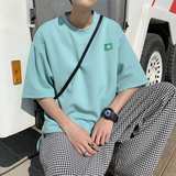 夏季主推5色入华夫格宽松开叉短袖恤男女021P35控48，男装T恤，电商A309