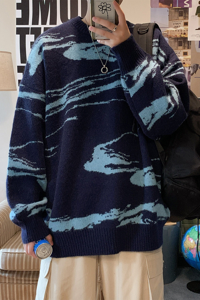 云层提花港风情侣宽松潮牌加厚毛衣男MY316P75,男装针织衫/毛衣,电商A309