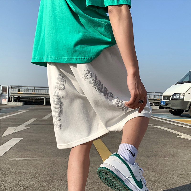 主推~夏季潮牌宽松发泡印运动短裤男女A346P35控48,男装休闲裤,电商A309