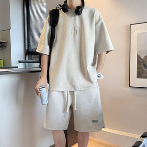 高品质重磅280克麂皮绒短袖套装男女一整套衣服 A353P80 控108图片