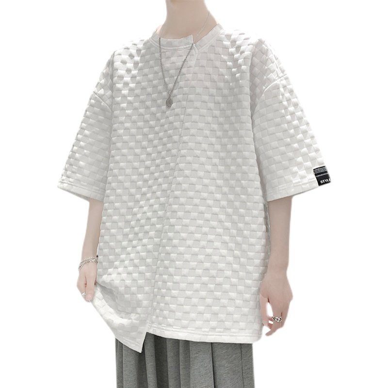 夏季小众设计简约百搭华夫格短袖t恤男女同款T11P35控49,男装T恤,电商A309