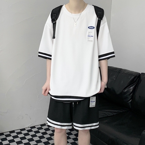 推荐~链接起飞   夏季冰丝短袖t恤短裤套装男 TZ559P50 控78图片