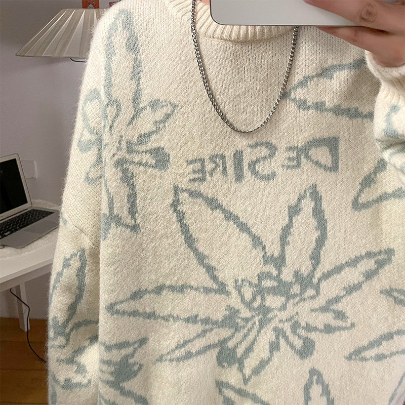 秋冬加厚叶子提花加厚毛衣男女宽松同款 MY314P65 控88图片