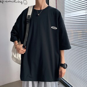 2022现货~开叉排扣短袖T恤男 港风潮牌T01P30控48图片