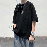 主推短袖~280克重磅麂皮绒刺绣开叉短袖t恤男3532P40，男装T恤，电商A309