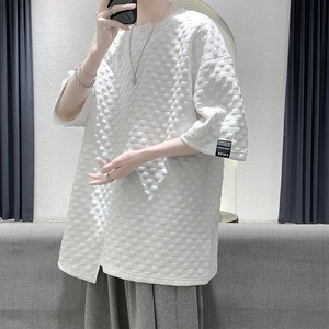 夏季小众设计简约百搭华夫格短袖t恤男女同款 T11P35 控49图片