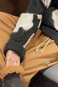 加绒加厚运动长裤男女纯色哈伦束脚卫裤A378P60 控88图片