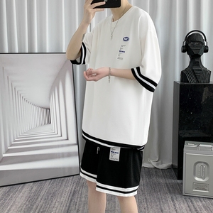 推荐~链接起飞   夏季冰丝短袖t恤短裤套装男 TZ559P50 控78图片