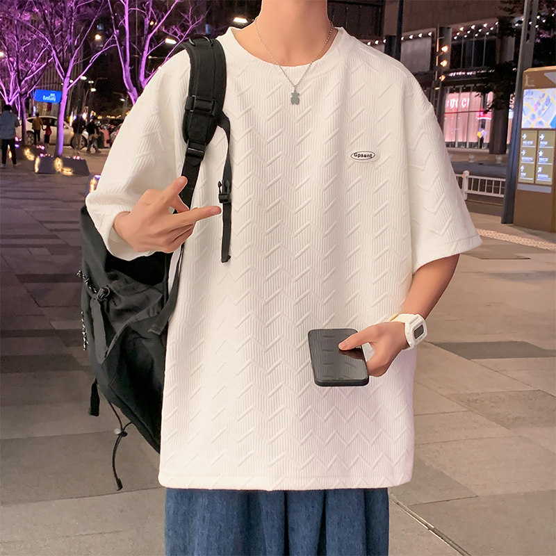 夏季波浪纹白色短袖t恤男A342P35控48,男装T恤,电商A309