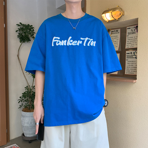 克莱因蓝 云朵发泡印设计短袖t恤男女同款 010P45图片