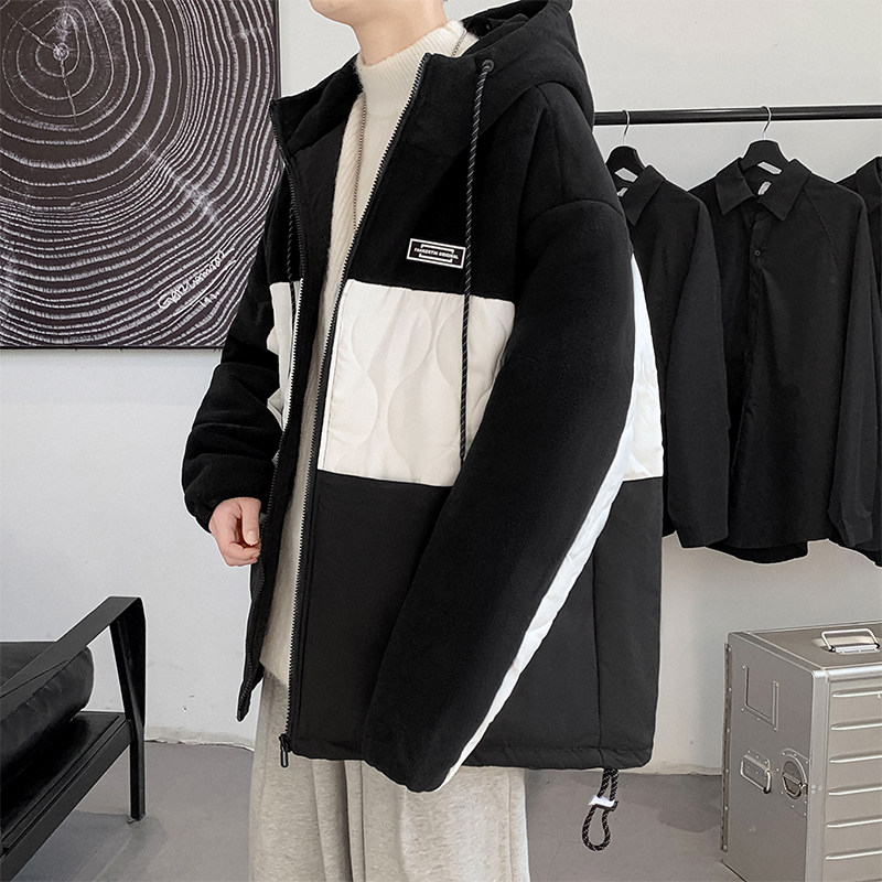 冬季加大码棉服男潮牌保暖摇粒绒拼接加厚棉衣外套2112P100图片
