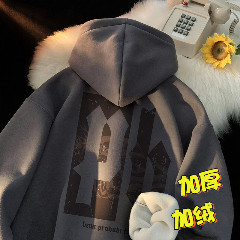 重磅420克加绒加厚连帽卫衣情侣装外套 A390P60 控88图片