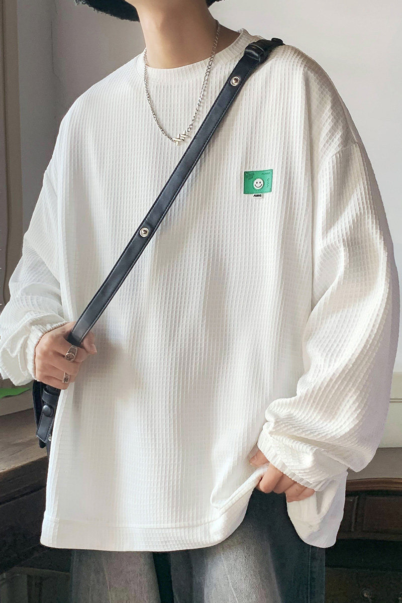 主推~秋季新款华夫格t恤男女宽松潮牌内搭长袖打底衫A363P40,男装T恤,电商A309