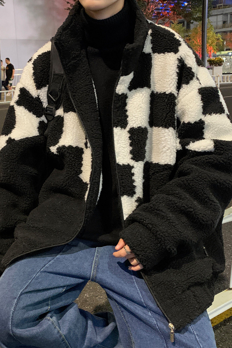 夜景图~冬季加厚羊羔毛棉衣袄子男立领外套A328P118控158,男装棉衣,电商A309