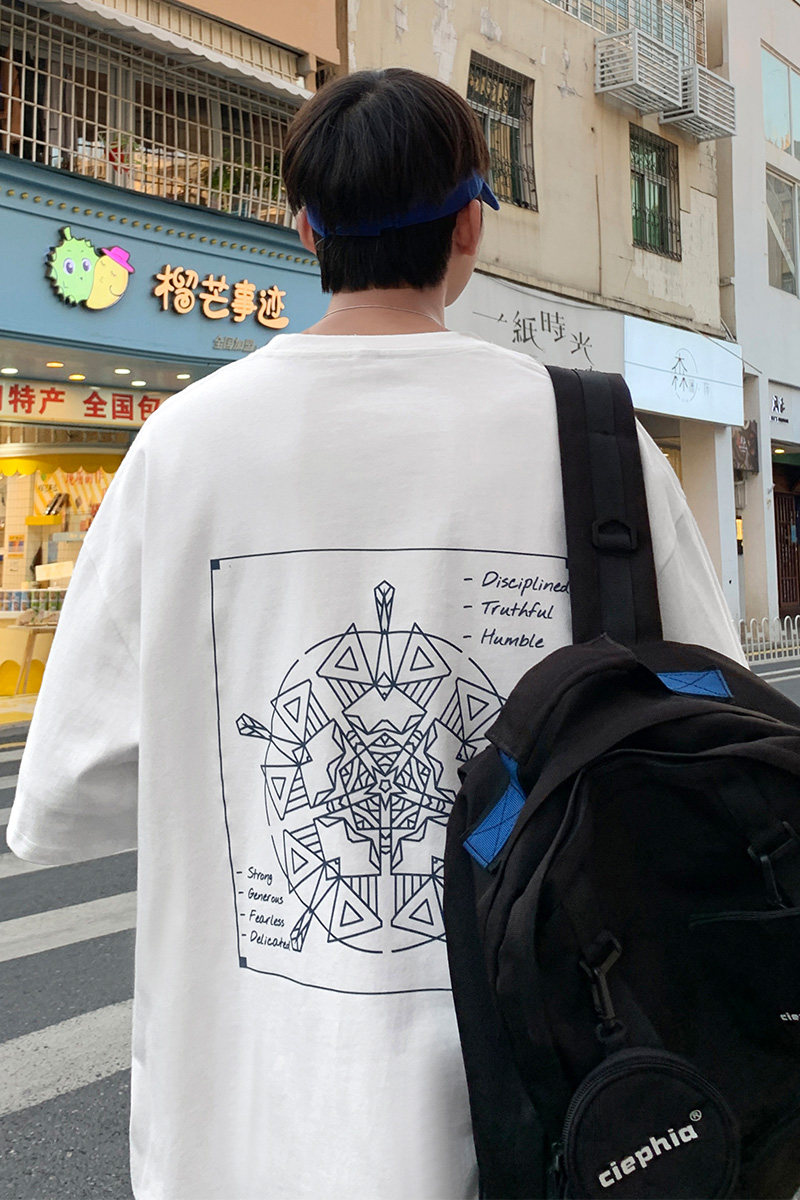 夏季宽松潮牌塔罗牌印花大码纯棉短袖男女同款A339P25,男装T恤,电商A309
