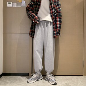 A186P35 加绒P45 加绒运动裤男宽松休闲束脚裤直筒抽绳卫裤图片