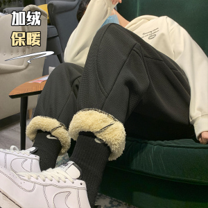 重磅羊羔绒裤子男加厚潮牌百搭休闲运动卫裤A329P55 控78图片